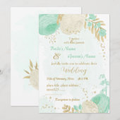 Munt groen en wit bloemen gouden bloem bruiloft kaart (Voorkant / Achterkant)