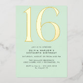 Munt groen & goud | Modern Schattige pastelzoet 16 Folie Uitnodiging (Voorkant)