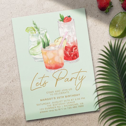Munt groen + goud | Zomer Cocktail Party Verjaarda Kaart