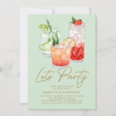 Munt groen + goud | Zomer Cocktail Party Verjaarda Kaart (Voorkant)