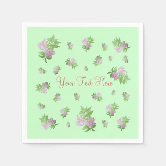 munt groen met  roze bloemen servet (Voorkant)