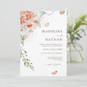 Munt Groen, Perzikkleurig en Wit Floral Weddenscha Kaart (Staand voorkant)