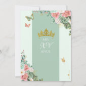 Munt Groen Roze Elegante Prinses Quinceañera Kaart (Achterkant)