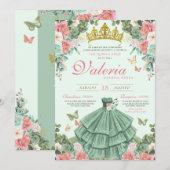 Munt Groen Roze Elegante Prinses Quinceañera Kaart (Voorkant / Achterkant)