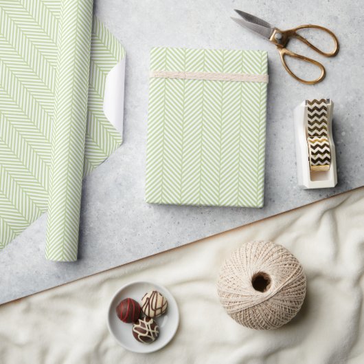 Munt Groen Wit Herringbone Cadeaupapier (Crafts)
