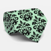 Munt groen zwart | Elegant  damast Stropdas (Opgerold)