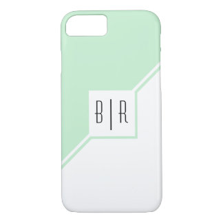 Munt groene driehoeken, monogram modern geometrisc 	iPhone 8/7 hoesje