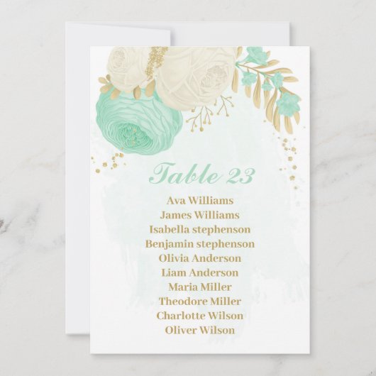 Munt groene en witte bloemen gouden zitkaart kaart (Voorkant)