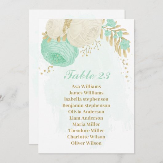 Munt groene en witte bloemen gouden zitkaart kaart (Voorkant / Achterkant)