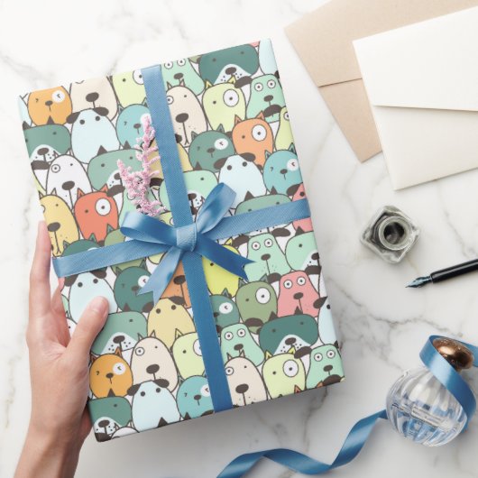 Munt & Groene Gestapelde Honden Cadeaupapier (Geschenken)