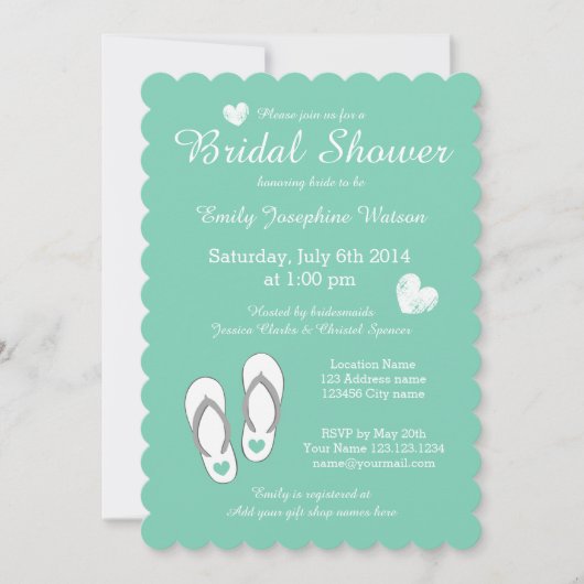Munt groene strandthema bridale doucheuitnodiginge kaart (Voorkant)