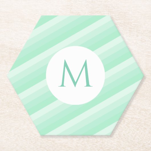 Munt Groene Stripes Gepersonaliseerde Moderne Mono Kartonnen Onderzetters (Voorkant)