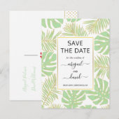 Munt groene tropische bladeren bruiloft Sparen de  Aankondigingskaart (Voorkant / Achterkant)