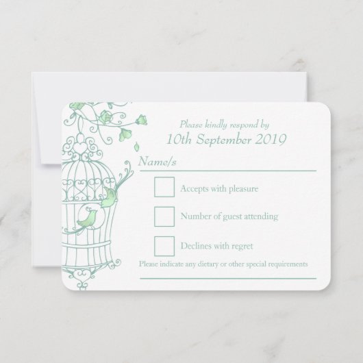 Munt groene vogels open kooibruiloft RSVP (Achterkant)