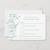 Munt groene vogels open kooibruiloft RSVP Kaartje (Achterkant)