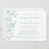 Munt groene vogels open kooibruiloft uitnodiging (Achterkant)