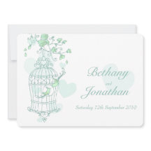 Munt groene vogels open kooibruiloft uitnodiging