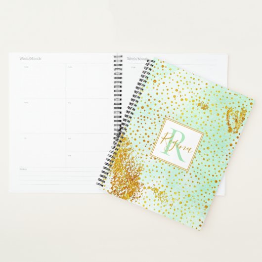 Munt groene waterverf en goudmonogram planner (Display)
