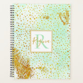 Munt groene waterverf en goudmonogram planner (Voorkant)