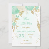 munt groene witte bloemen goudbloem save the date (Voorkant)