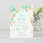 munt groene witte bloemen goudbloem save the date (Staand voorkant)