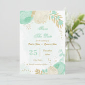 munt groene witte bloemen goudbloem save the date (Staand voorkant)
