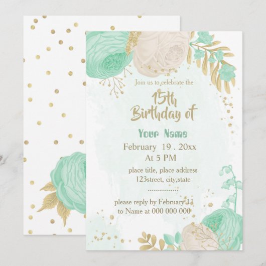 munt groene witte bloemen goudbloem verjaardag kaart (Voorkant / Achterkant)