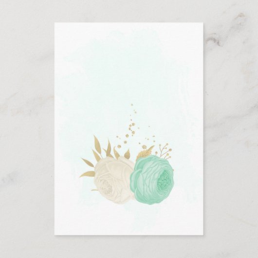 munt groene witte bloemen gouden bloem bruiloft informatiekaartje (Achterkant)