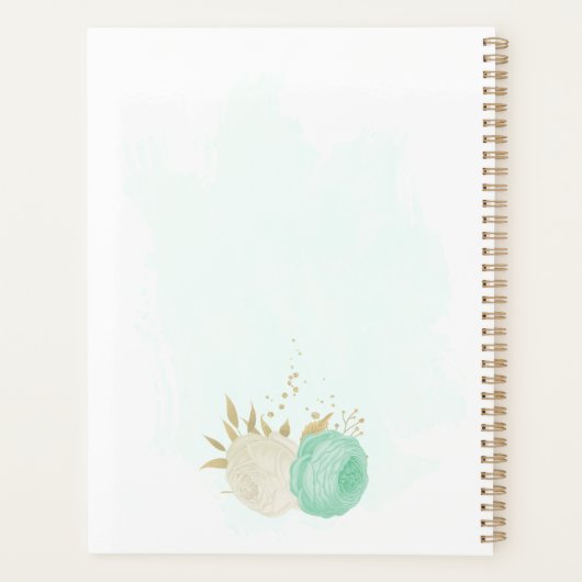 munt groene witte bloemen gouden bloem bruiloft planner (Achterkant)