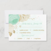 munt groene witte bloemen goudmeel keuze RSVP kaartje (Voorkant)
