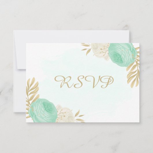 munt groene witte bloemen goudmeel keuze RSVP kaartje (Achterkant)