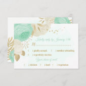 munt groene witte bloemen goudmeel keuze RSVP kaartje (Voorkant / Achterkant)
