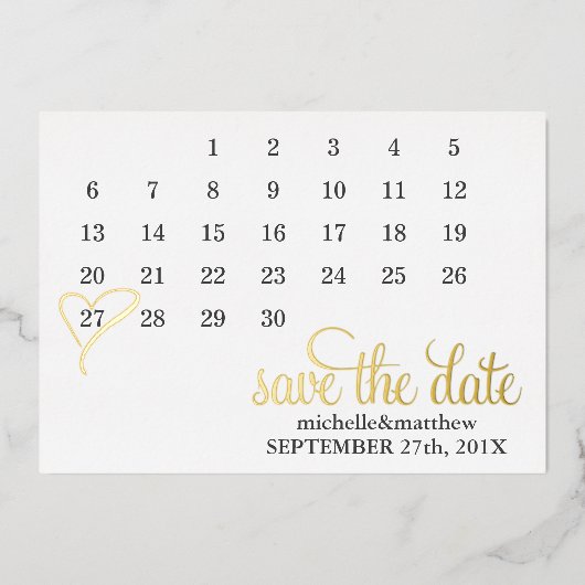 Munt Hart Kalender Trouw Save the Date Folie Uitnodiging (Voorkant)