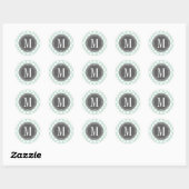 Munt & houtskool | Grote polka dots monogrammed Ronde Sticker (Vel)