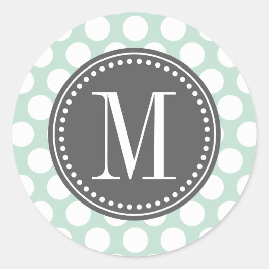 Munt & houtskool | Grote polka dots monogrammed Ronde Sticker (Voorkant)