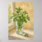 Munt in een Waterglas Aquarel Poster (Voorkant)