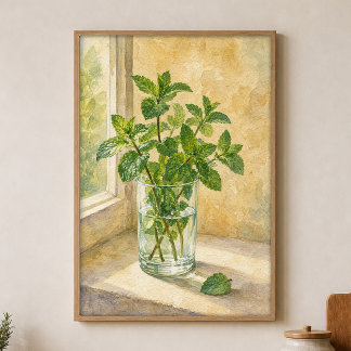Munt in een Waterglas Aquarel Poster