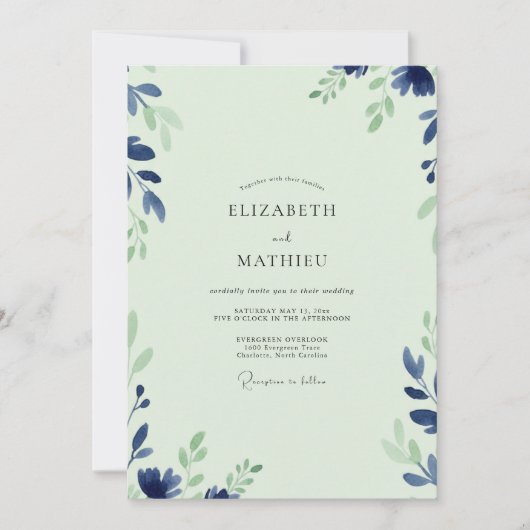 Munt Indigo Blad Bruiloft Kaart (Voorkant)