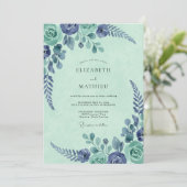 Munt Indigo Botanische Aquarel Bruiloft Kaart (Staand voorkant)