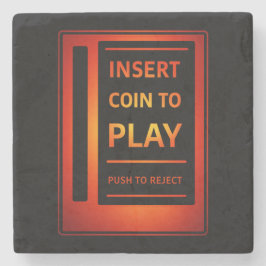 Munt invoeren om Retro Arcade Stone Coaster te spe Stenen Onderzetter