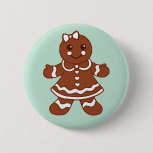 Munt Kerst Gingerbread Meisje Knop Ronde Button 5,7 Cm