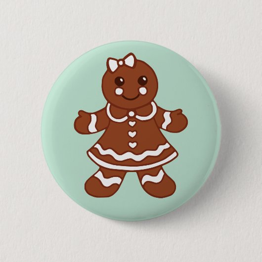 Munt Kerst Gingerbread Meisje Knop Ronde Button 5,7 Cm (Voorkant)
