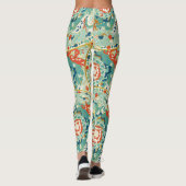 Munt Koraal en Blauwe Paard en Bloemmotief Leggings (Achterkant)