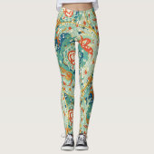 Munt Koraal en Blauwe Paard en Bloemmotief Leggings (Voorkant)