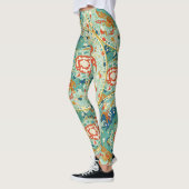 Munt Koraal en Blauwe Paard en Bloemmotief Leggings (Links)