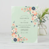 Munt Koraal Indigo Ranunculus Eucalyptus Bruiloft Kaart (Staand voorkant)