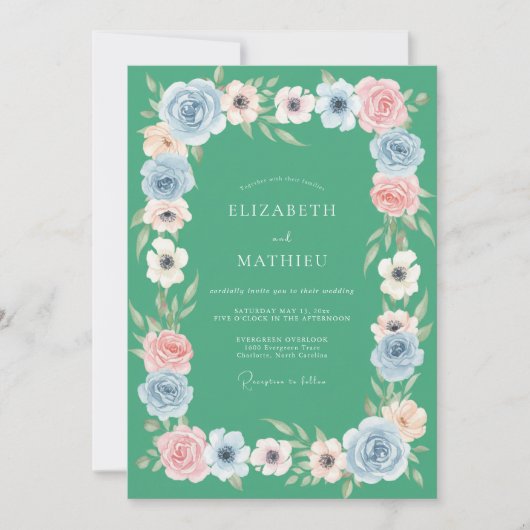 Munt Koraal Ranunculus Eucalyptus Bruiloft Kaart (Voorkant)