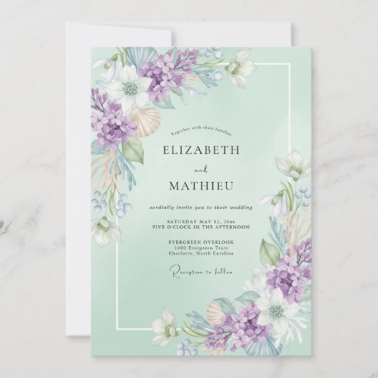 Munt Lavendel Wilde Bloemen Bruiloft Kaart (Voorkant)
