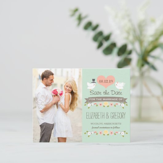 MUNT LIEFDE DUIVEN REDT DE DAG AANKONDIGINGSKAART (Staand voorkant)