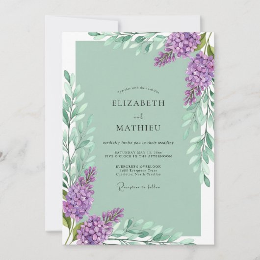 Munt Lilac Bloesem Botanische Bruiloft Kaart (Voorkant)